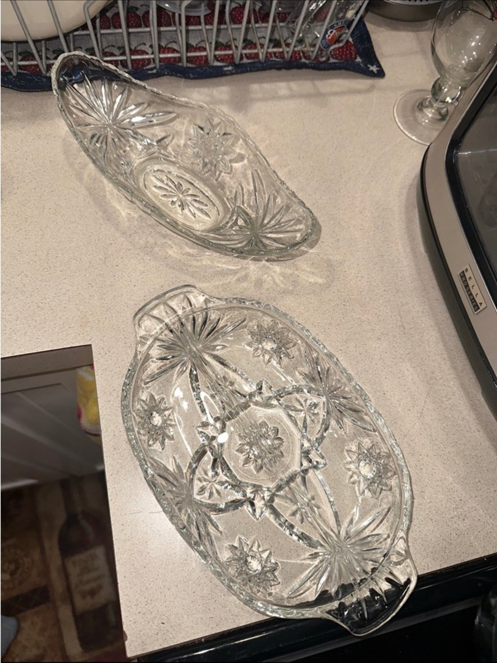 Vintage Crystal Glass Sunflower Star Design Dish Bowl Bundle Lot Set